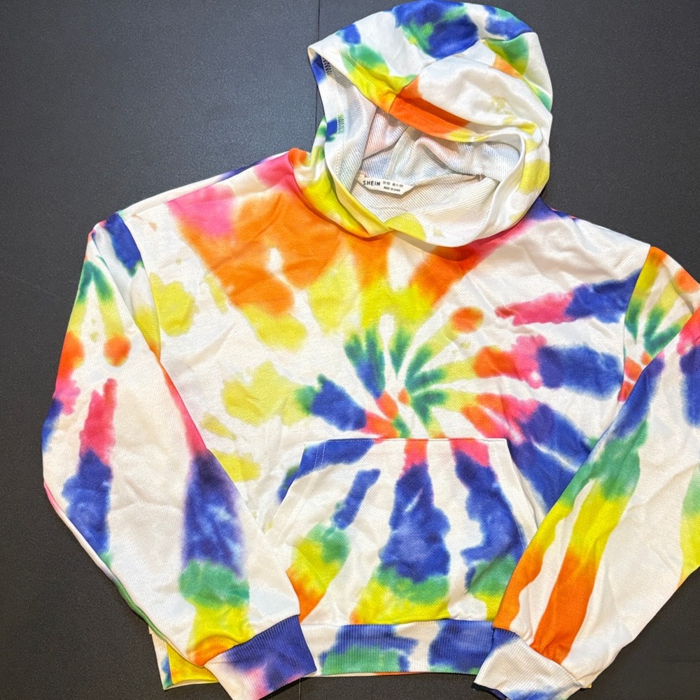 SHEIN Girls Bright Tie-Dye Hooded Sweatshirt